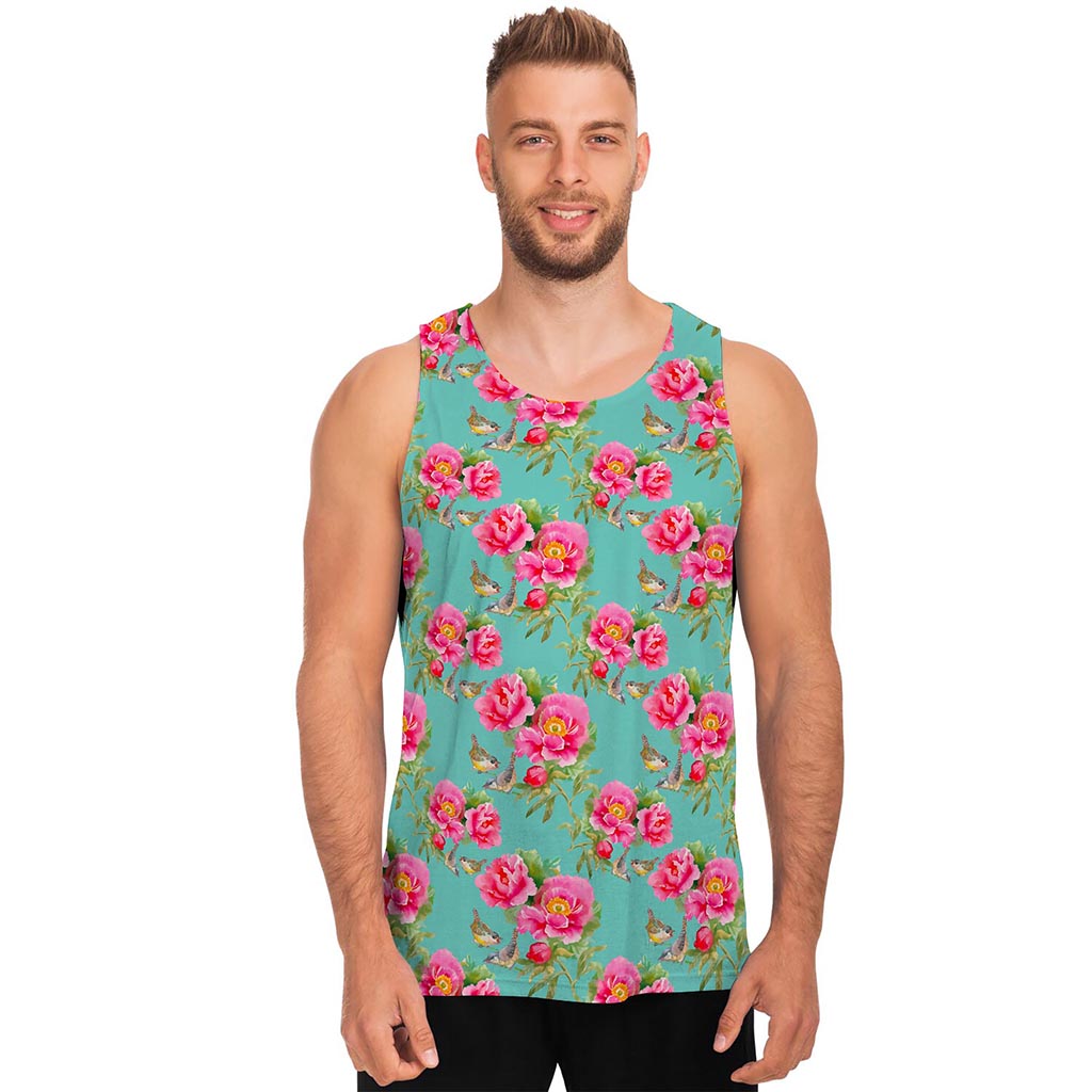 Bird Pink Floral Flower Pattern Print Men's Tank Top