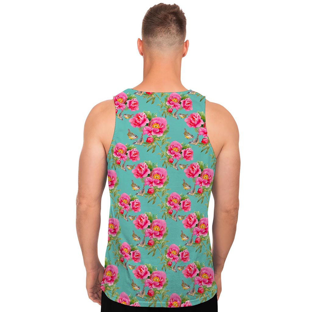 Bird Pink Floral Flower Pattern Print Men's Tank Top