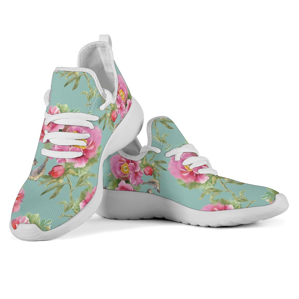 Bird Pink Floral Flower Pattern Print Mesh Knit Shoes GearFrost