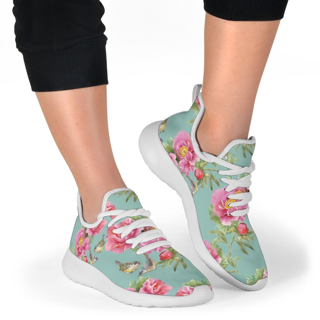 Bird Pink Floral Flower Pattern Print Mesh Knit Shoes GearFrost