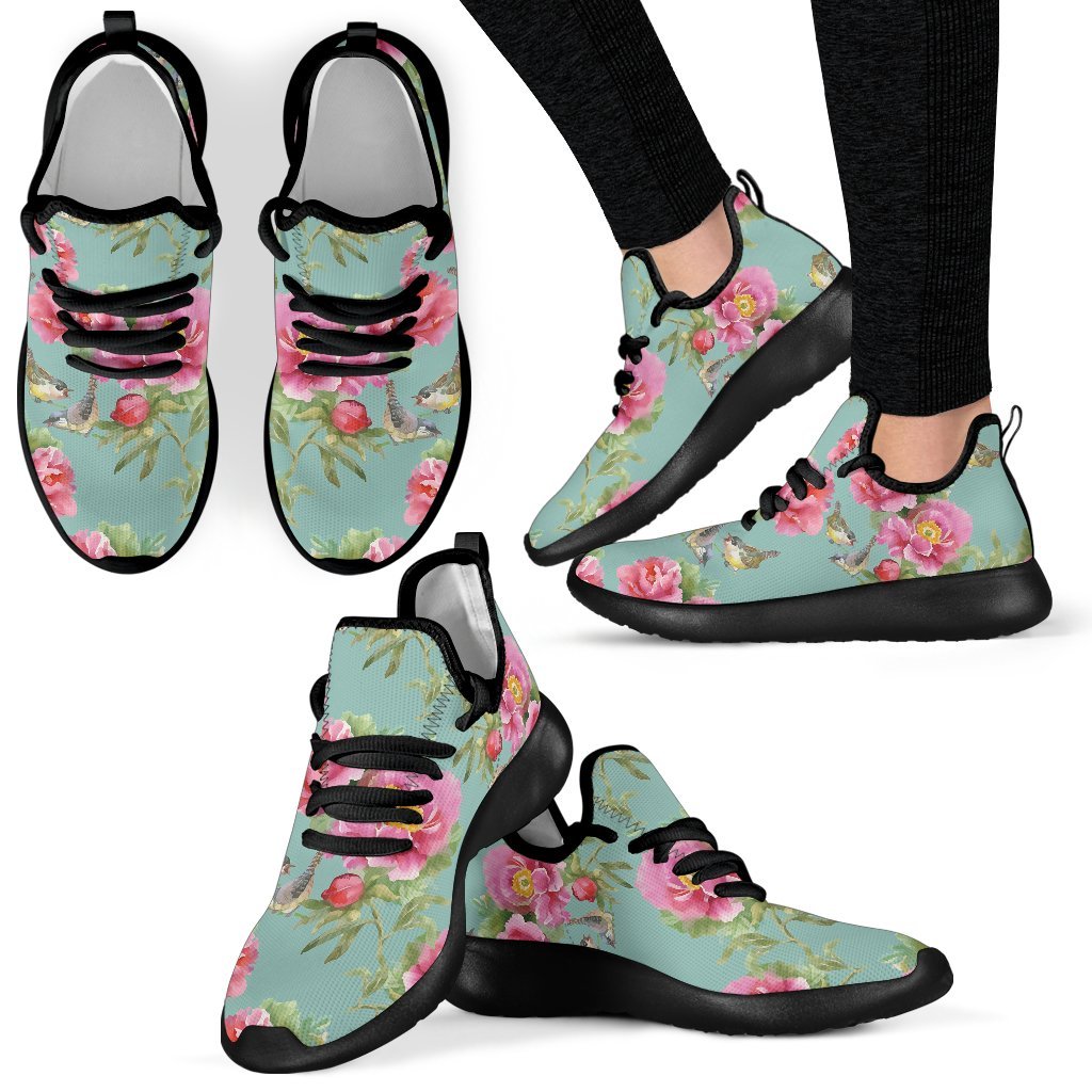 Bird Pink Floral Flower Pattern Print Mesh Knit Shoes GearFrost