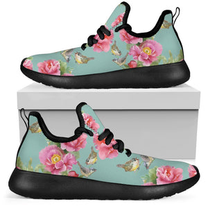 Bird Pink Floral Flower Pattern Print Mesh Knit Shoes GearFrost