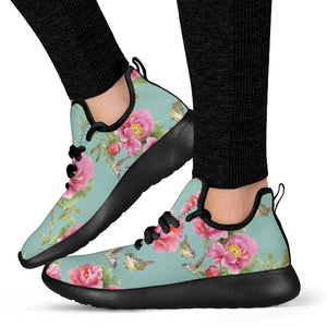 Bird Pink Floral Flower Pattern Print Mesh Knit Shoes GearFrost