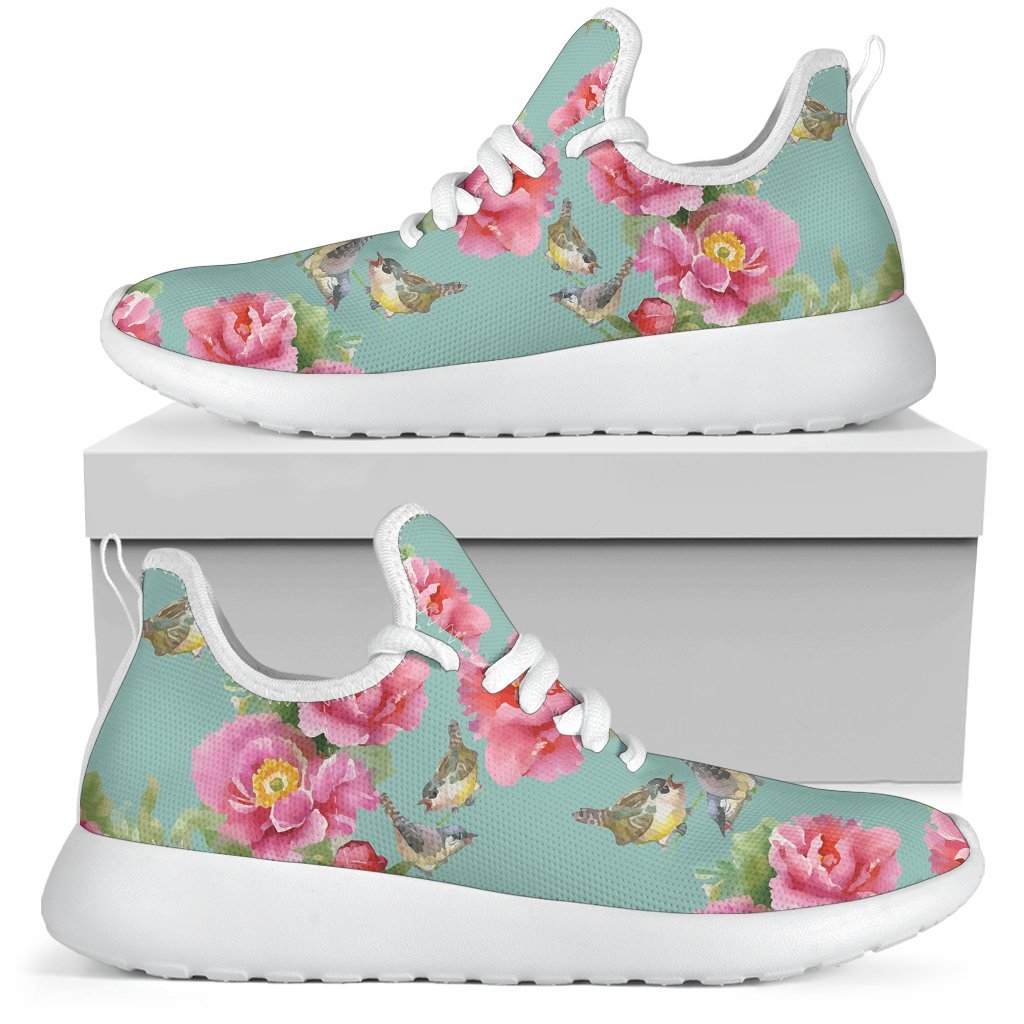 Bird Pink Floral Flower Pattern Print Mesh Knit Shoes GearFrost