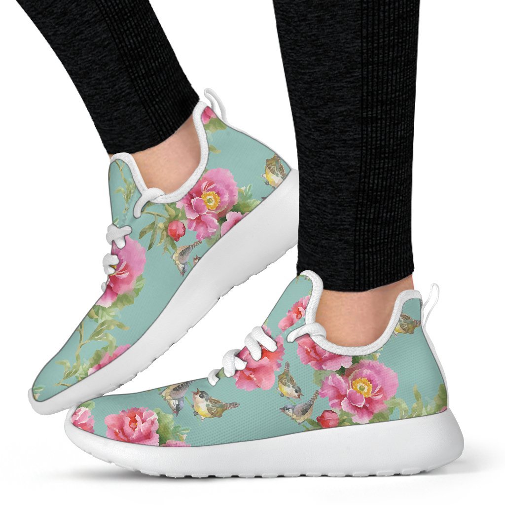 Bird Pink Floral Flower Pattern Print Mesh Knit Shoes GearFrost