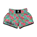 Bird Pink Floral Flower Pattern Print Muay Thai Boxing Shorts