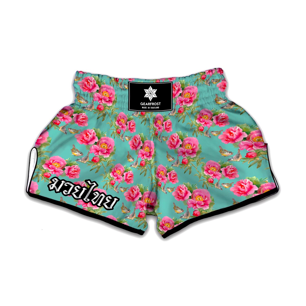 Bird Pink Floral Flower Pattern Print Muay Thai Boxing Shorts