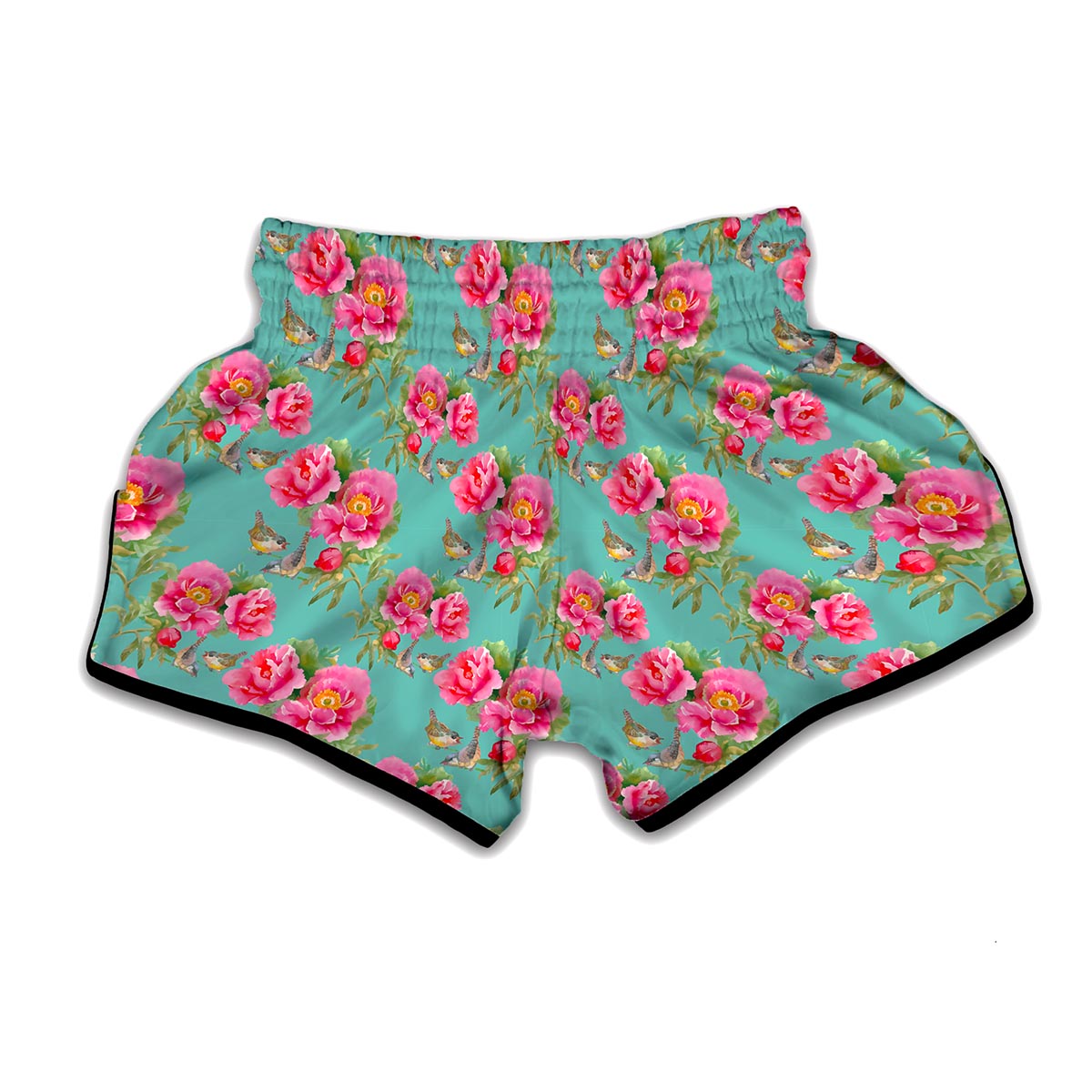 Bird Pink Floral Flower Pattern Print Muay Thai Boxing Shorts