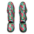 Bird Pink Floral Flower Pattern Print Muay Thai Shin Guards
