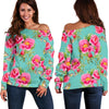 Bird Pink Floral Flower Pattern Print Off Shoulder Sweatshirt GearFrost