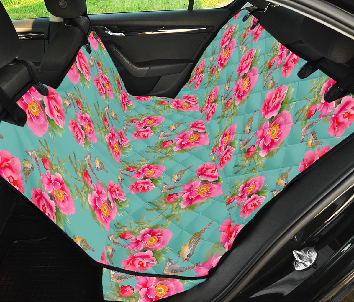 Bird Pink Floral Flower Pattern Print Pet Car Back Seat Cover
