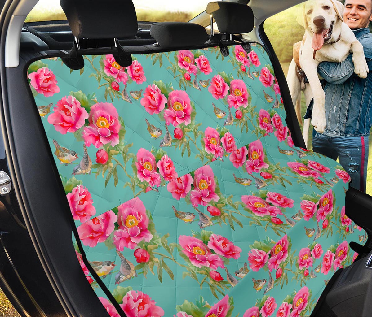 Bird Pink Floral Flower Pattern Print Pet Car Back Seat Cover