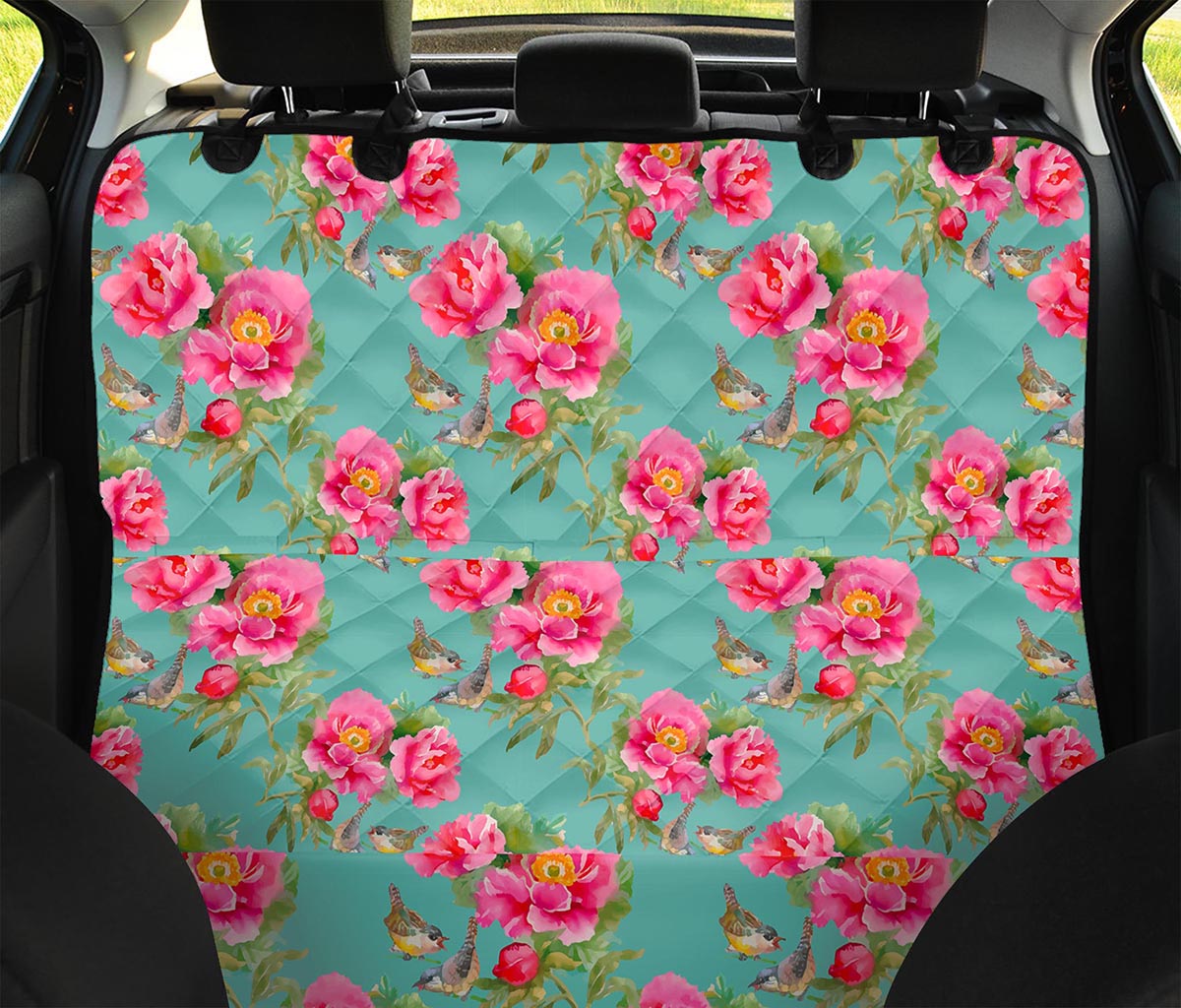Bird Pink Floral Flower Pattern Print Pet Car Back Seat Cover