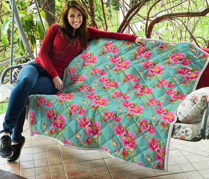 Bird Pink Floral Flower Pattern Print Quilt