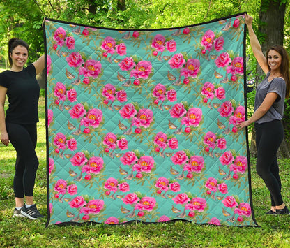 Bird Pink Floral Flower Pattern Print Quilt