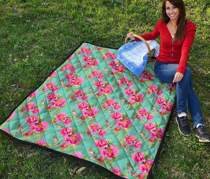 Bird Pink Floral Flower Pattern Print Quilt