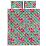 Bird Pink Floral Flower Pattern Print Quilt Bed Set