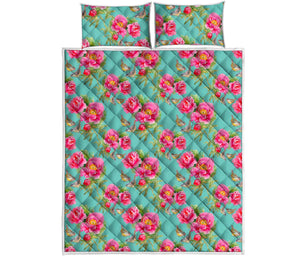 Bird Pink Floral Flower Pattern Print Quilt Bed Set