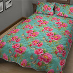 Bird Pink Floral Flower Pattern Print Quilt Bed Set