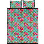 Bird Pink Floral Flower Pattern Print Quilt Bed Set