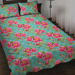 Bird Pink Floral Flower Pattern Print Quilt Bed Set