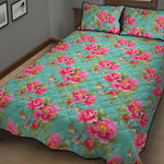 Bird Pink Floral Flower Pattern Print Quilt Bed Set