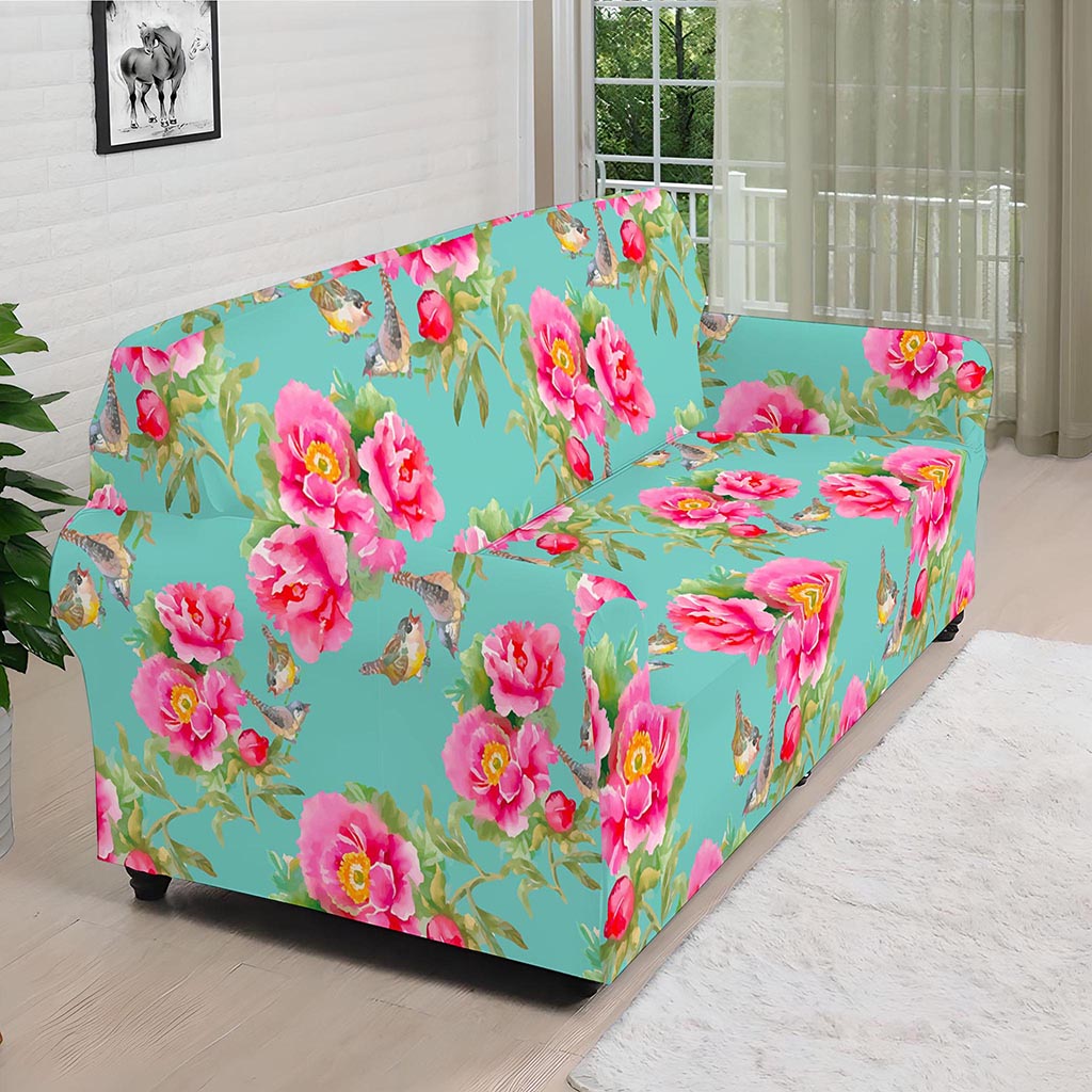 Bird Pink Floral Flower Pattern Print Sofa Cover