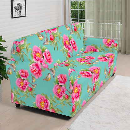 Bird Pink Floral Flower Pattern Print Sofa Cover