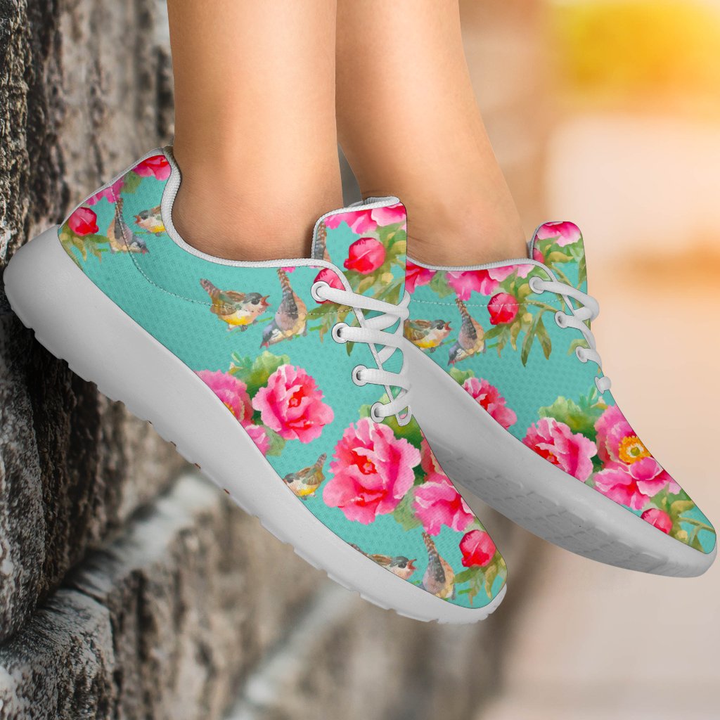 Bird Pink Floral Flower Pattern Print Sport Shoes GearFrost