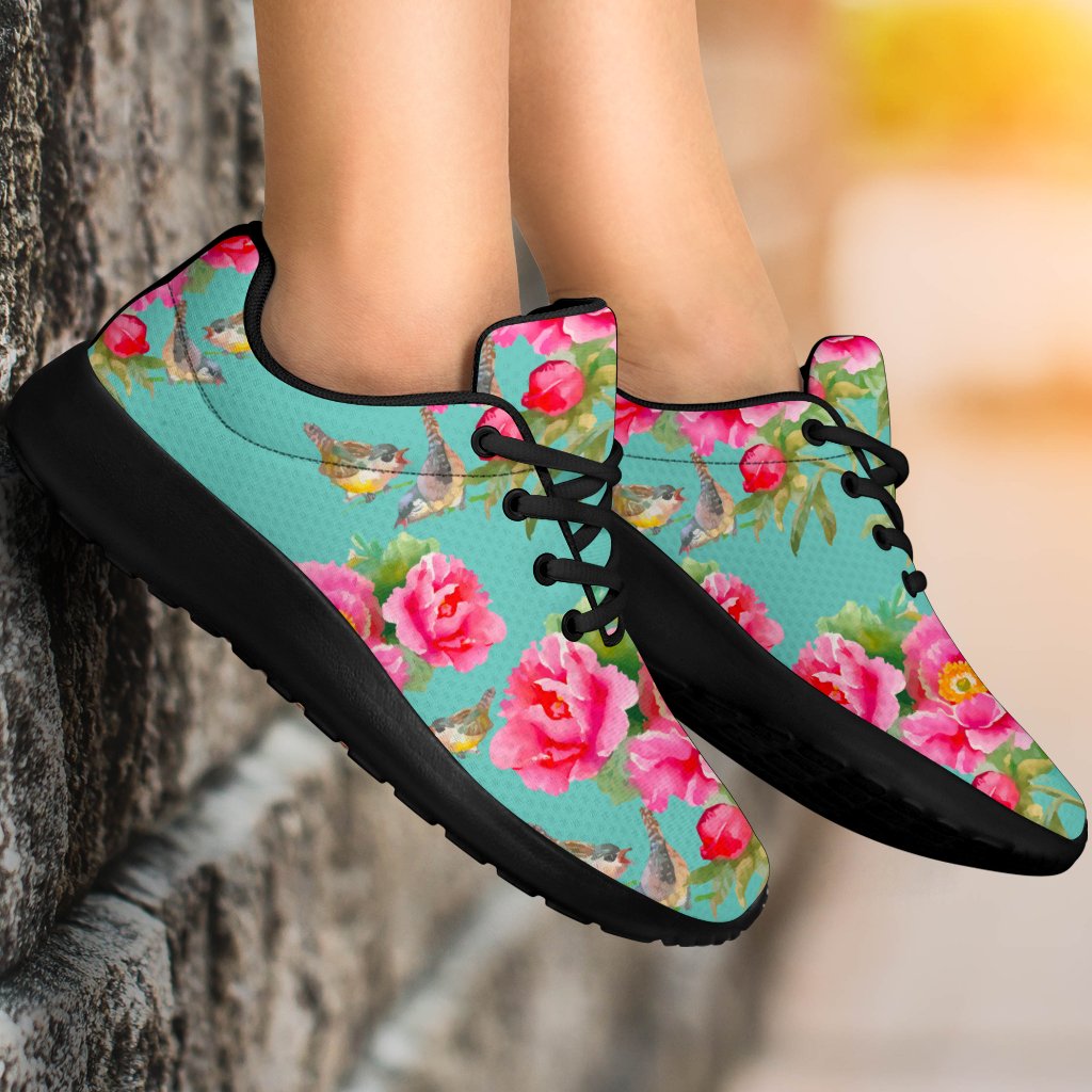 Bird Pink Floral Flower Pattern Print Sport Shoes GearFrost