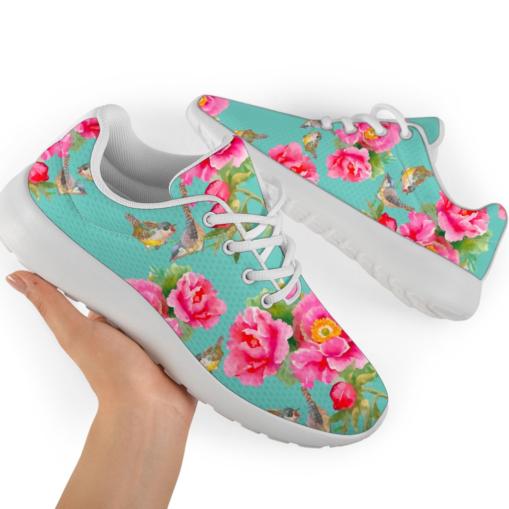 Bird Pink Floral Flower Pattern Print Sport Shoes GearFrost