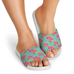 Bird Pink Floral Flower Pattern Print White Slide Sandals