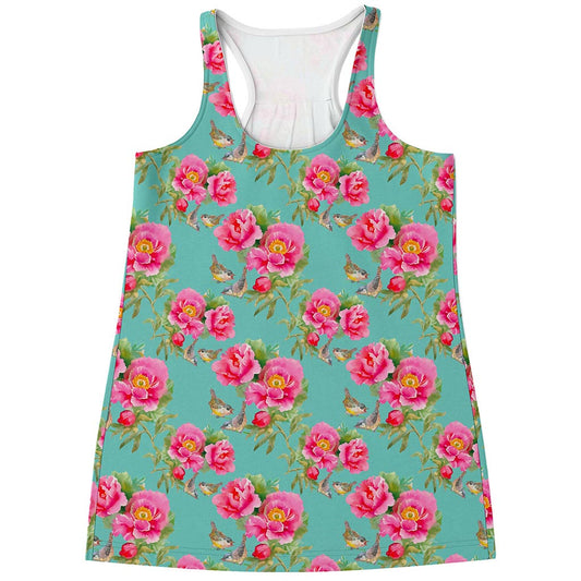 Bird Pink Floral Flower Pattern Print Women's Racerback Tank Top