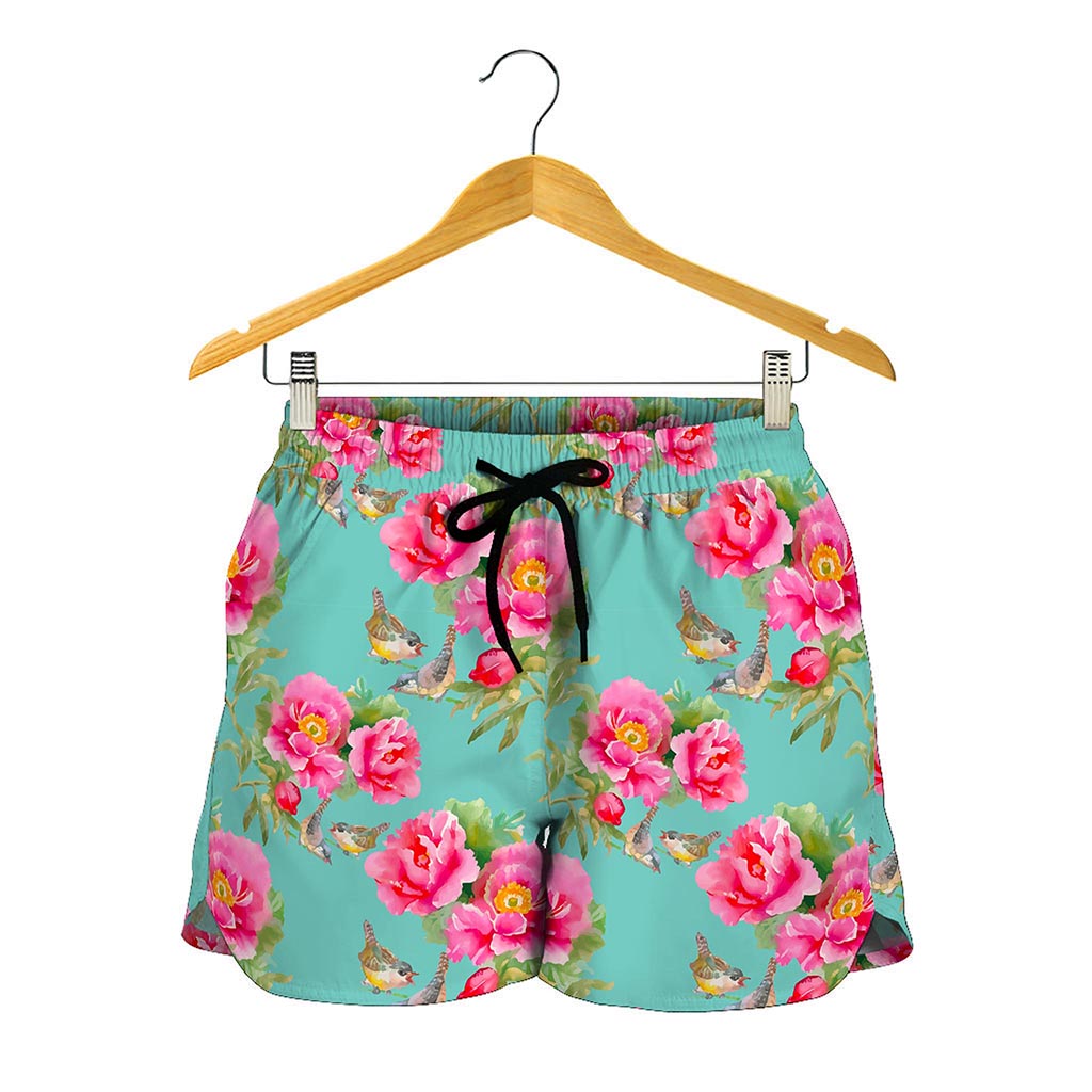 Bird Pink Floral Flower Pattern Print Women's Shorts