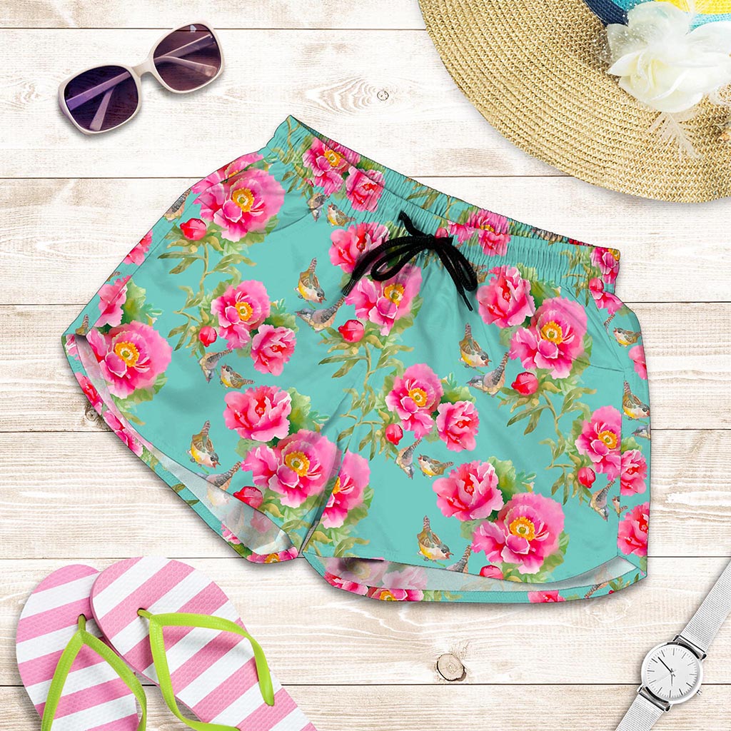 Bird Pink Floral Flower Pattern Print Women's Shorts