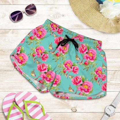 Bird Pink Floral Flower Pattern Print Women's Shorts