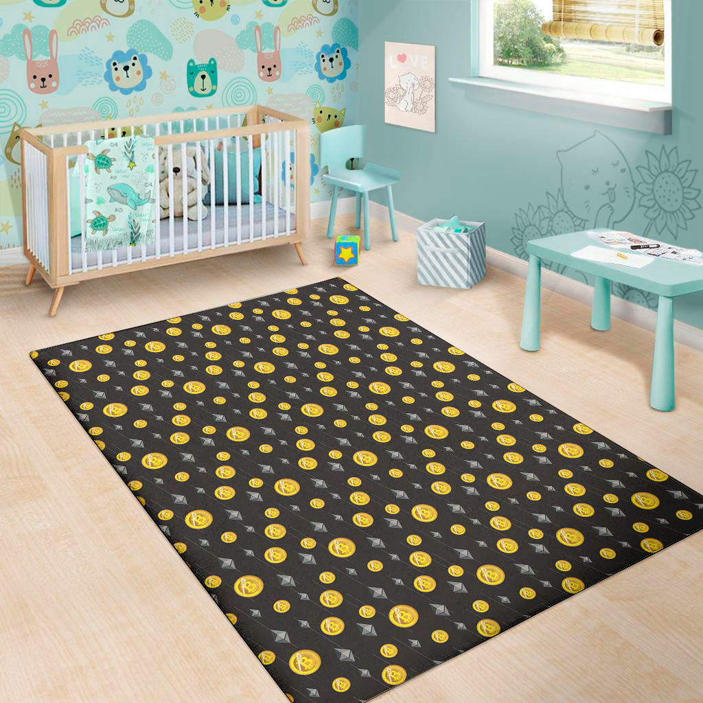 Bitcoin And Ethereum Pattern Print Area Rug