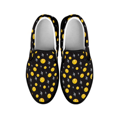 Bitcoin And Ethereum Pattern Print Black Slip On Shoes