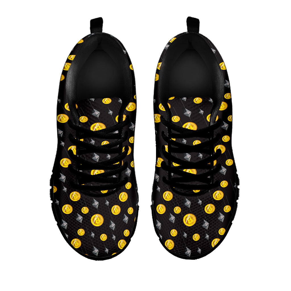 Bitcoin And Ethereum Pattern Print Black Sneakers