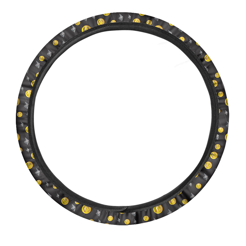 Bitcoin And Ethereum Pattern Print Car Steering Wheel Cover