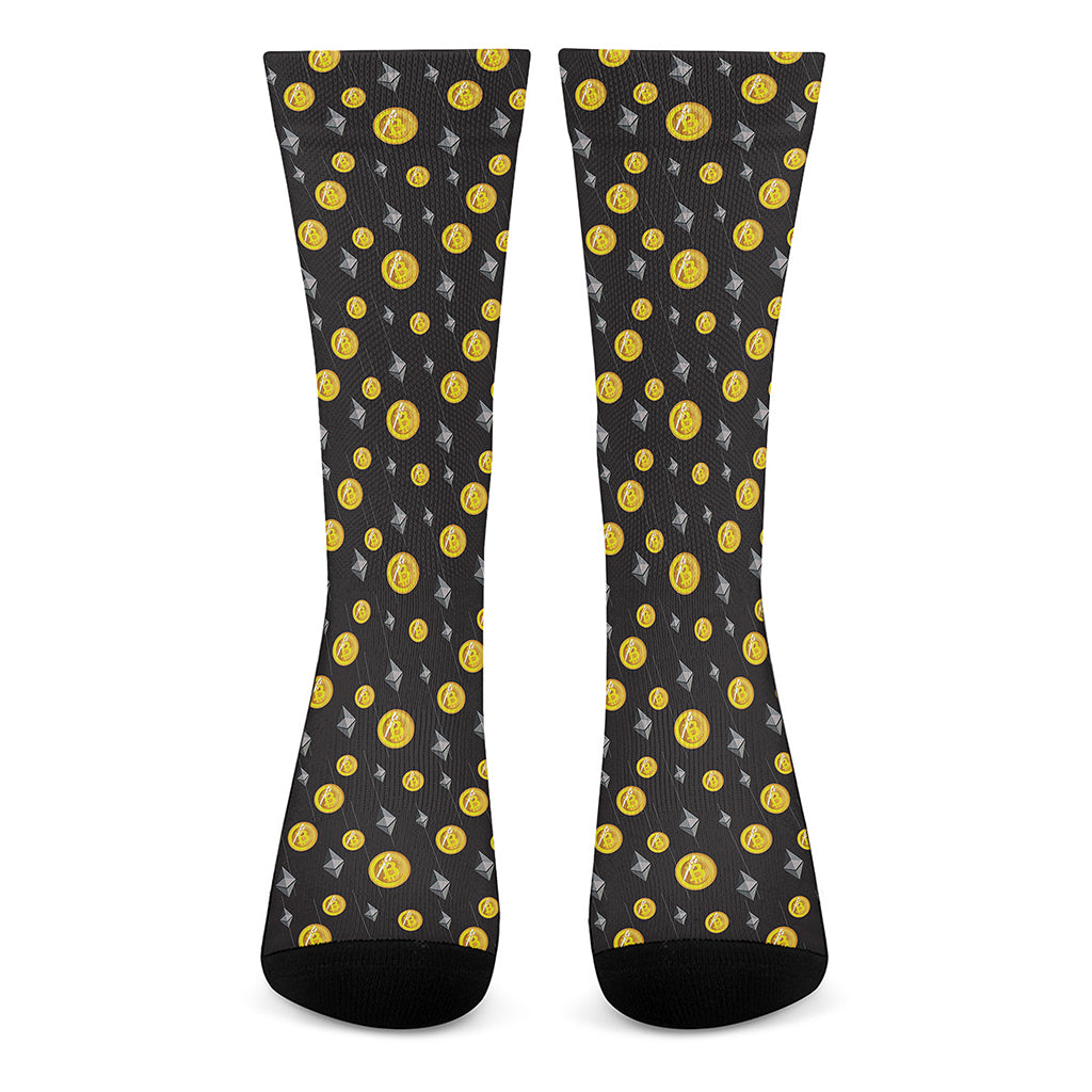 Bitcoin And Ethereum Pattern Print Crew Socks