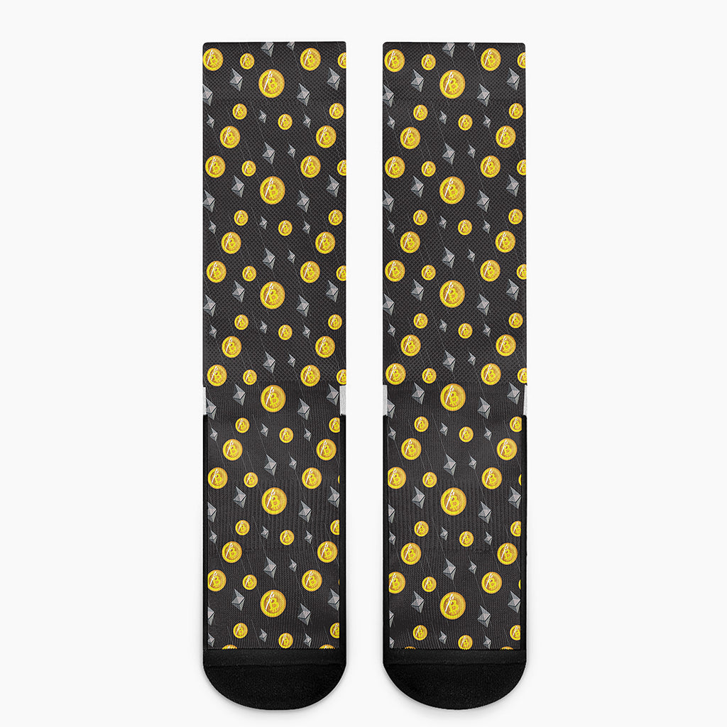 Bitcoin And Ethereum Pattern Print Crew Socks