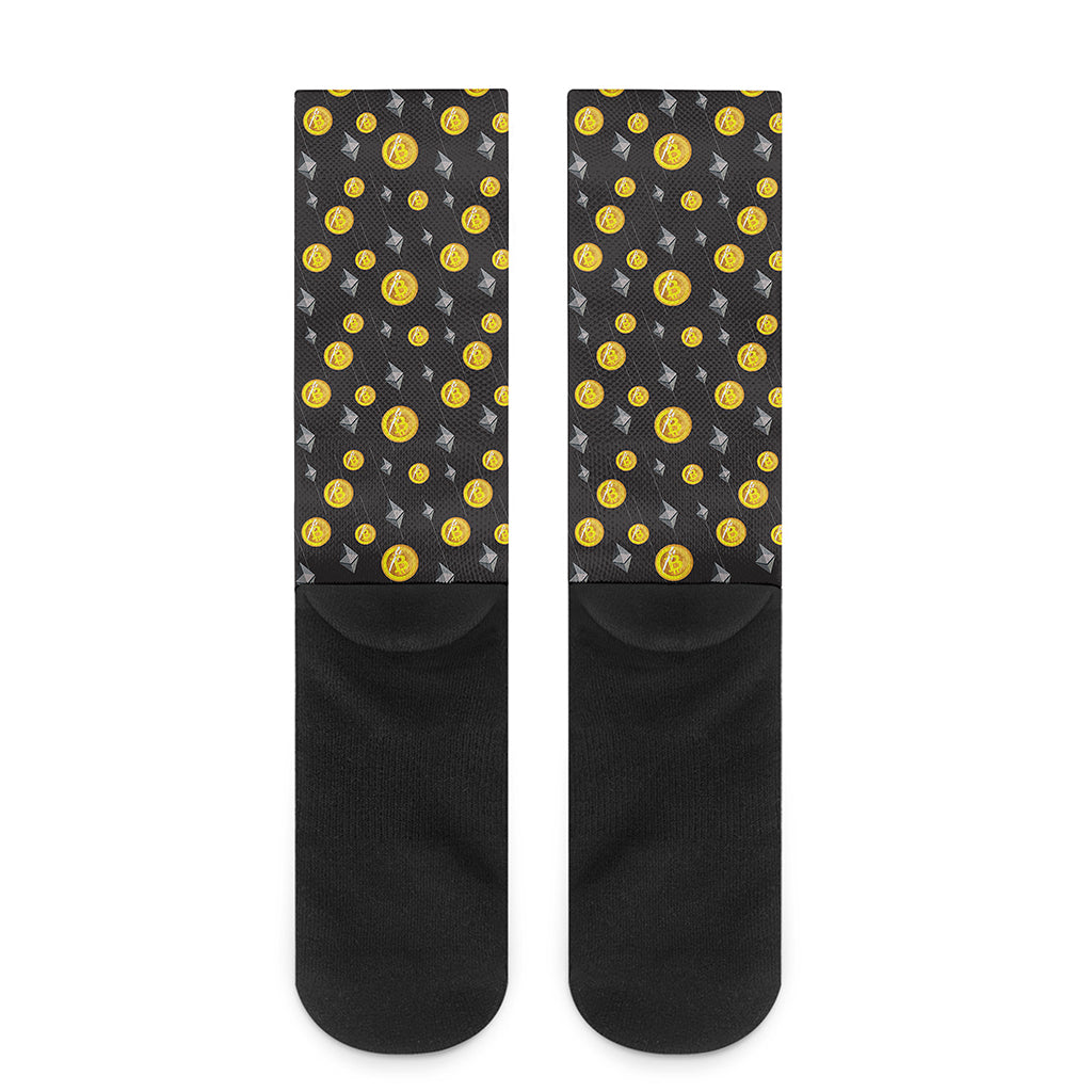 Bitcoin And Ethereum Pattern Print Crew Socks