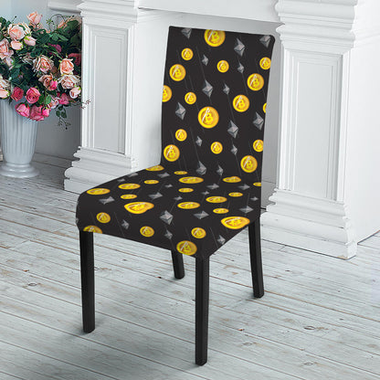 Bitcoin And Ethereum Pattern Print Dining Chair Slipcover