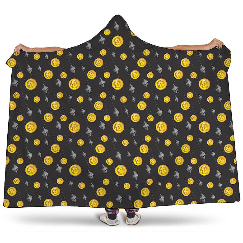 Bitcoin And Ethereum Pattern Print Hooded Blanket