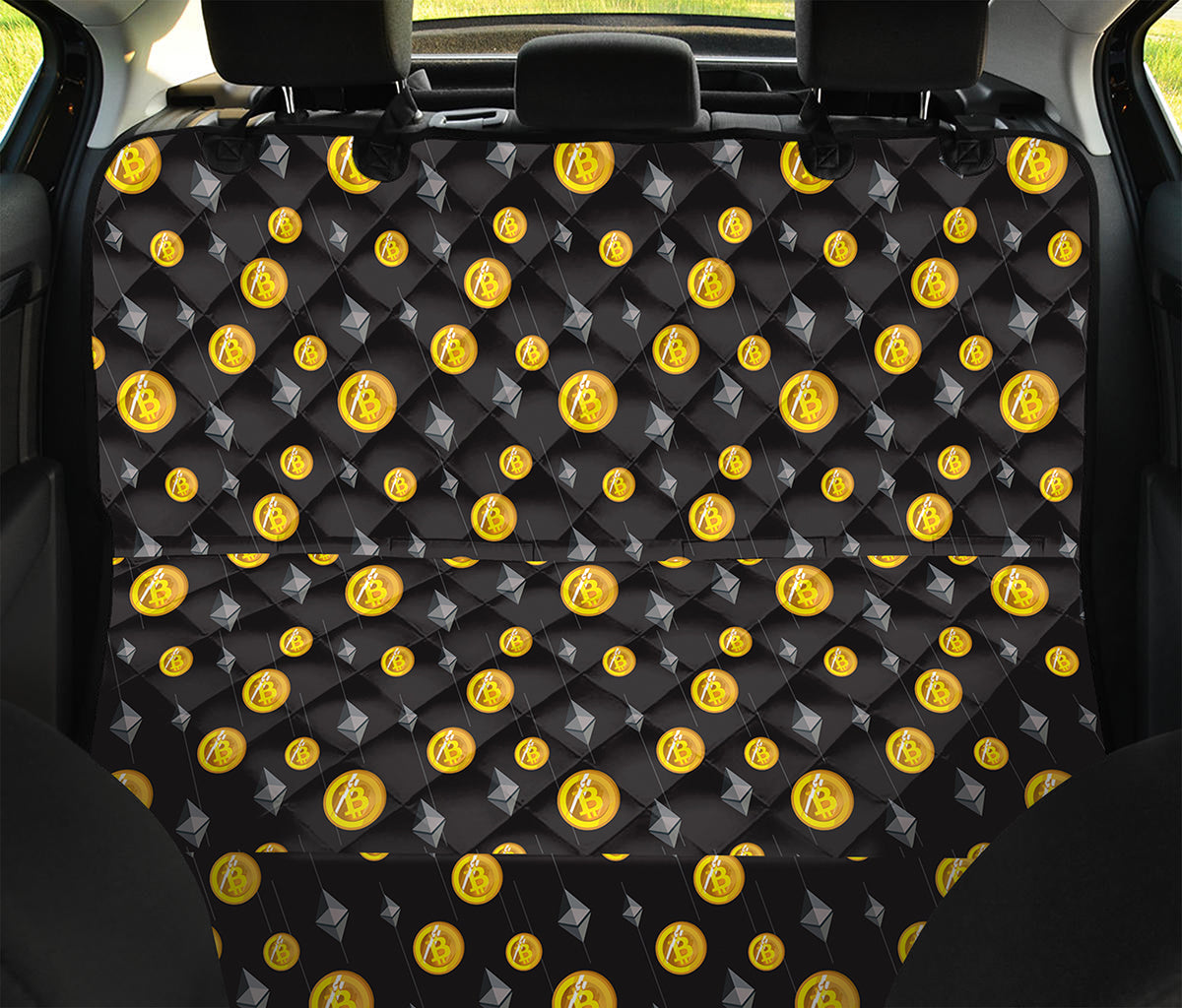 Bitcoin And Ethereum Pattern Print Pet Car Back Seat Cover