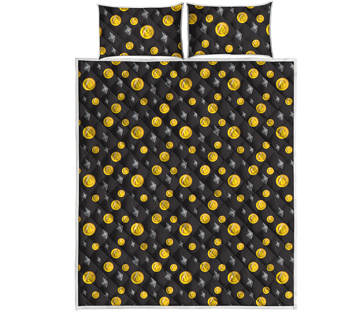 Bitcoin And Ethereum Pattern Print Quilt Bed Set