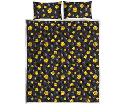 Bitcoin And Ethereum Pattern Print Quilt Bed Set