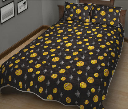 Bitcoin And Ethereum Pattern Print Quilt Bed Set