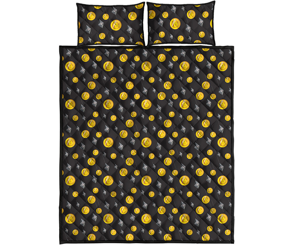 Bitcoin And Ethereum Pattern Print Quilt Bed Set
